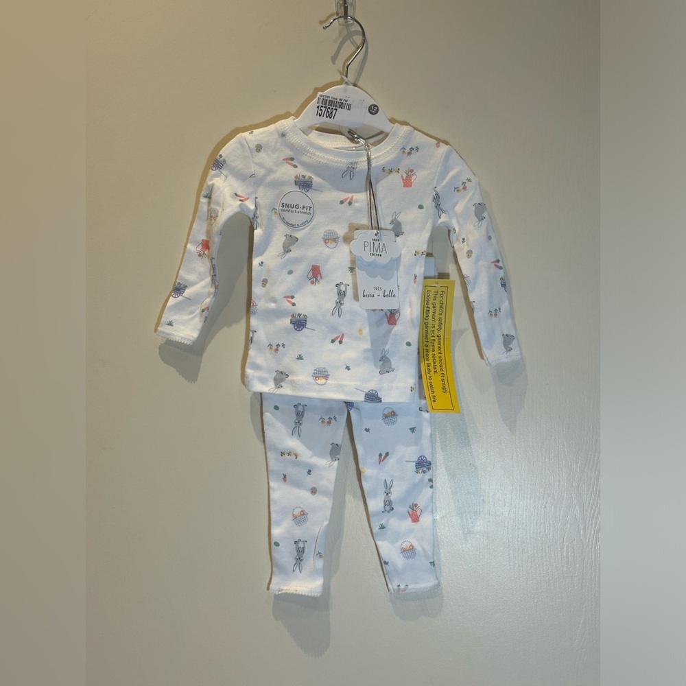 Tres Beau Et Belle Spring Bunny 100% Pima Cotton Pajama Set 12M-3T Snug NWT